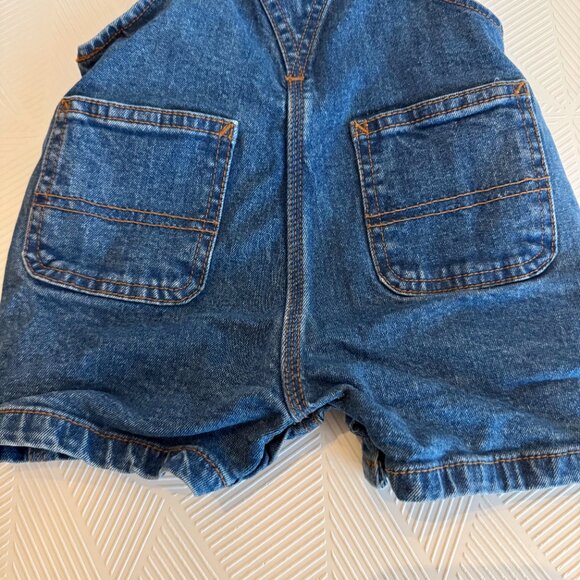 Carhartt Baby Denim Short Overalls Size 3 Months Classic Blue Jean Romper Logo - Picture 4 of 9